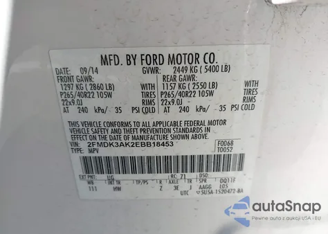 2014 Ford Edge Sport from USA, damaged, VIN 2FMDK3AK2EBB18453